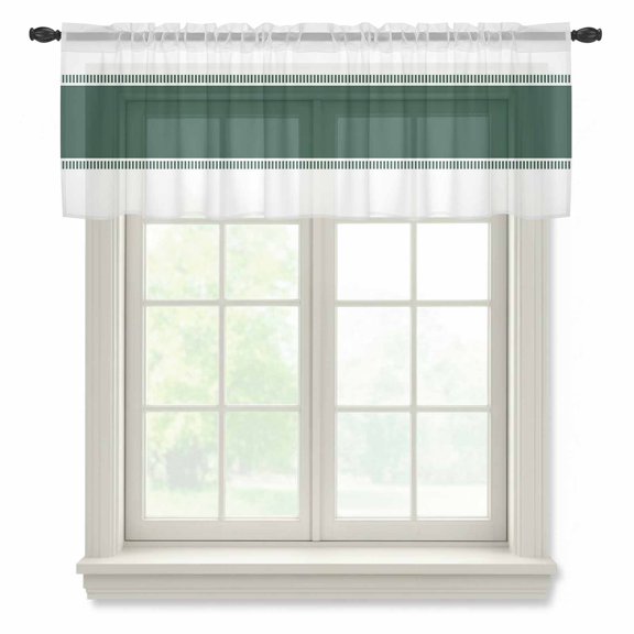 Green Sheer Valances for Windows Stripes Solid Color Semi Sheer Kitchen Valance Rod Pocket Small Window Voile Curtains for Living Room Bedroom Laundry 60 x 18 Inch
