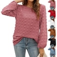 thumbnail image 6 of Women Chiffon Blouses Long Sleeve Crewneck Top Dressy Casual Loose Pompom Shirts, 6 of 9