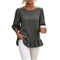 thumbnail image 2 of Neewe Womens Tops 3/4 Sleeve Shirts Plain Round Neck Loose Casual Ruffle Hem Blouses Trendy 2026, 2 of 8