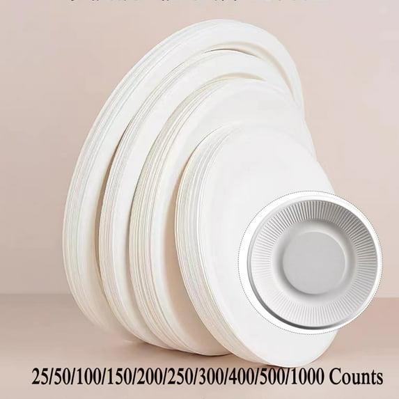 6/9-Inch Paper Plates Uncoated, Disposable Dessert Plates Paper Plate Bulk, Whiteuncoated Paper Tray White