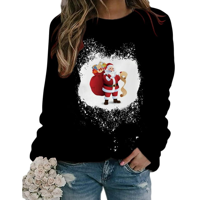 Sudadera para mujer Sudaderas con cuello redondo Primavera Otoño Manga larga Estampado de Navidad Suéter Top Odeerbi ODB-5
