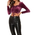 thumbnail image 4 of INSPIRE CHIC Women's Costum Velvet Square Neck Drawstring Puff Long Sleeve Crop Top XL Fuchsia, 4 of 7
