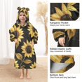 thumbnail image 3 of FORMRS Wearable Blanket Hoodie with Sleeves for Kids Cozy Flannel Sweatshirt, Black Sunflower Pattern, 3 of 7