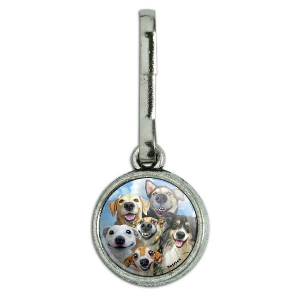 Dogs Smile Selfie Retriever German Shepherd Antiqued Charm Clothes Purse Suitcase Backpack Zipper Pull Aid