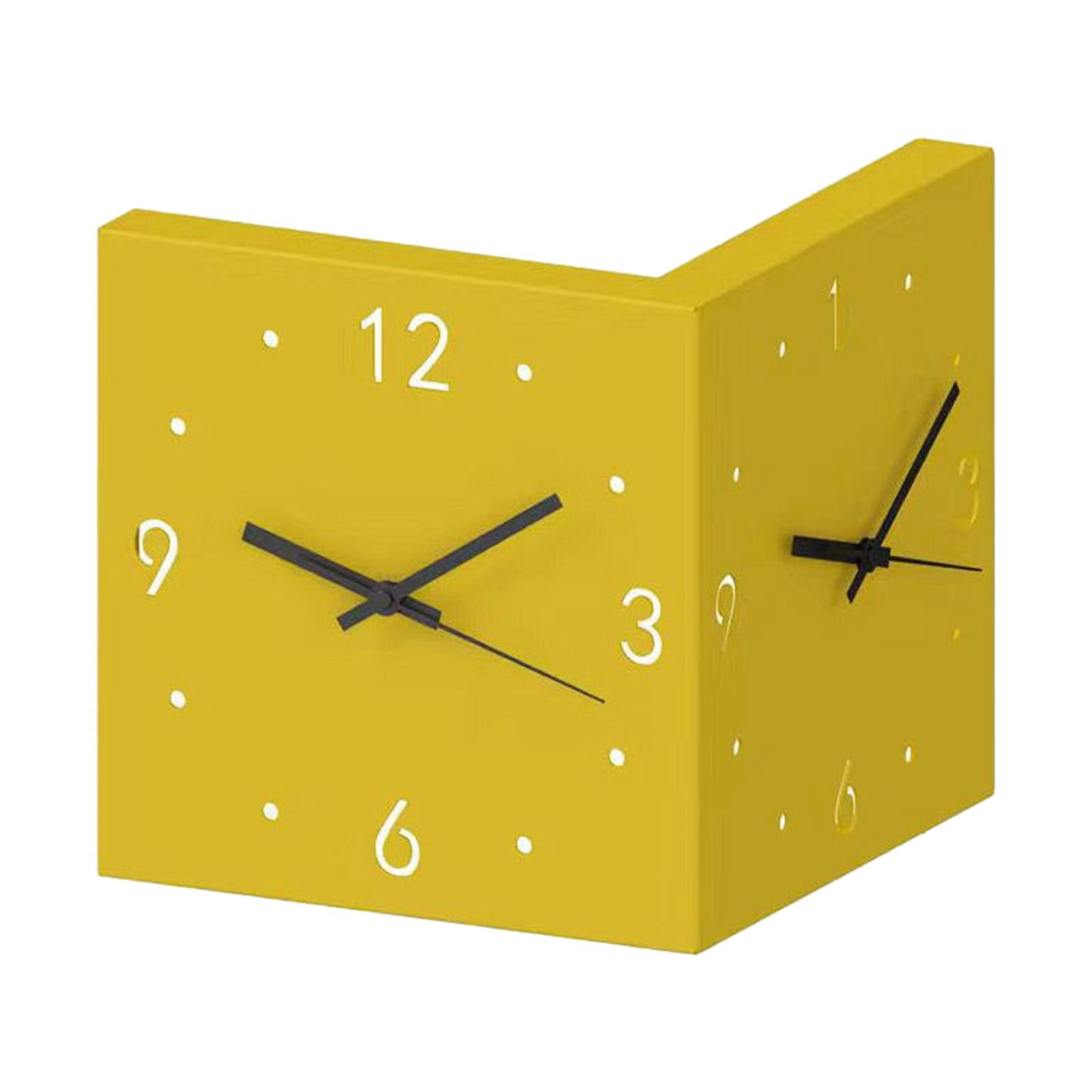 Double Sided Wall Clock, Wall Hanging Clocks, Minimalist Double Faced Clocks Night Light, Square Lighted Corner Clock for Hallway Study Room Yellow