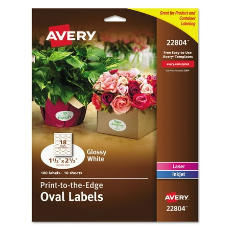 Avery Oval True Print Easy Peel Labels, 1 1/2 x 2 1/2, Glossy White, 180/Pack