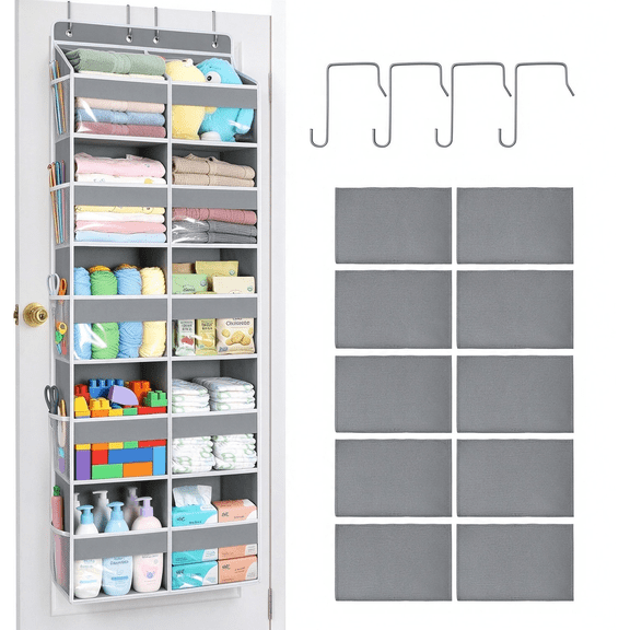 Behome 5-Shelf Heavy Duty Over the Door Organizer, 20-Pockets Closet Organizer, 100lb Weight Capacity for Closet, Diaper Organizer, Room Storage, Gray