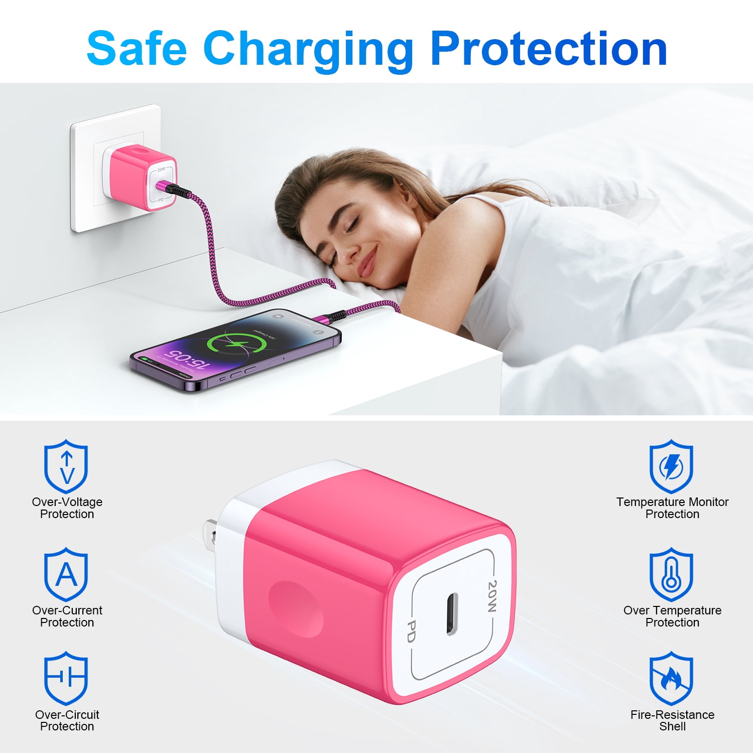 HAOANO USB C Wall Charger Block,2Pack 20W PD Android Type C Charger Block Fast Charging Block USB C Power Adapter w/ 2PCS USB C Charging Cable 6ft Type C Charger Cords Compatible for iPhone 14 13 12