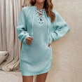 thumbnail image 4 of LYXSSBYX Long Sleeve Dresses Hot Sale Clearance Fashion Women Casual Solid V-Neck Long Sleeve Bandage Loose Knit Dress Autumn Blouse Pullover Tops, 4 of 9