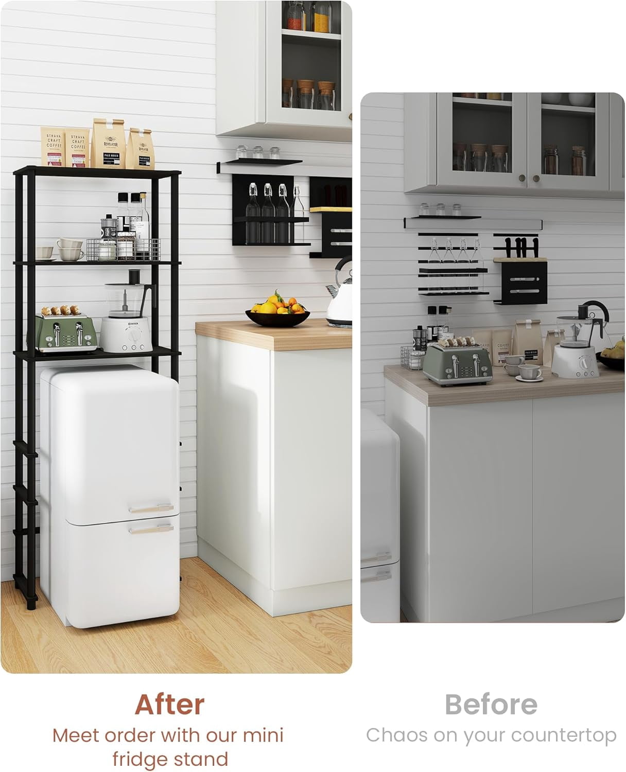 Mini Fridge Storage Rack, 3-Tier Microwave and Mini Fridge Stand with Storage Dorm Refrigerator Shelf for Kitchen
