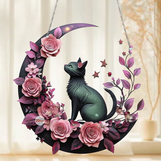 Adorno de gato 2D acrílico para ventana, decoración de pared, colgante para el hogar