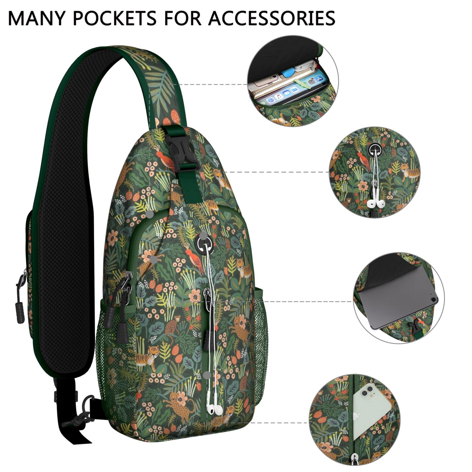 Wild Horse and Flowers Design Hiking Daypack – Secure Zippers, Lightweight, Artistic Floral Print – Cute Rainbow Pattern Travel Chest Bag