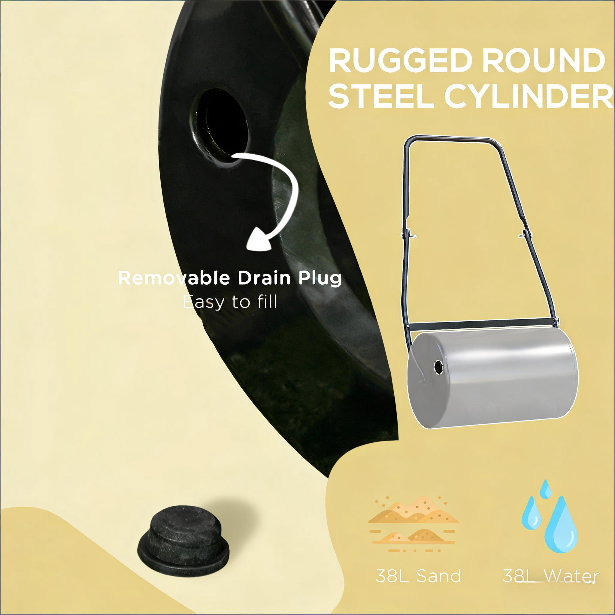 Lawn Roller for Flattening, Push/Tow Behind Lawn Roller Filled with Water or Sand
