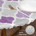 thumbnail image 4 of Geometric Morocco Round Fitted Table Cover Quatrefoil Lattice Purple Grey Waterproof Table Cloth with Elastic Edge Wipeable Tablecloth for Picnic Camping Party Fits 55"-60" Diameter, 4 of 8