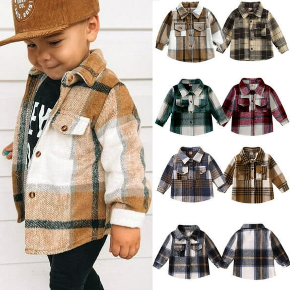 0-5T Todder Kids Baby Boys Girls Long Sleeve Button Down Plaid Flannel Shirt