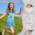 thumbnail image 5 of ZIATUBLE4S Mermaid Scale Print Girls Summer Casual Playsuit Flutter Sleeves Short Jumpsuit Button Round Neck Kids Romper Elastic Waist Relaxed Fit Comfort Outfit with Pockets for 5-6 Y, 5 of 6