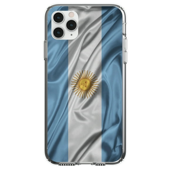 DistinctInk Clear Shockproof Hybrid Case for iPhone 13 (6.1" Screen) - TPU Bumper, Acrylic Back, Tempered Glass Screen Protector - Argentina Waving Flag