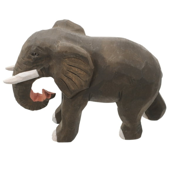 Hytrove Realistic Elephant Figurine Wood Animal Statue 1Pack 6.3X4.3X2.2in