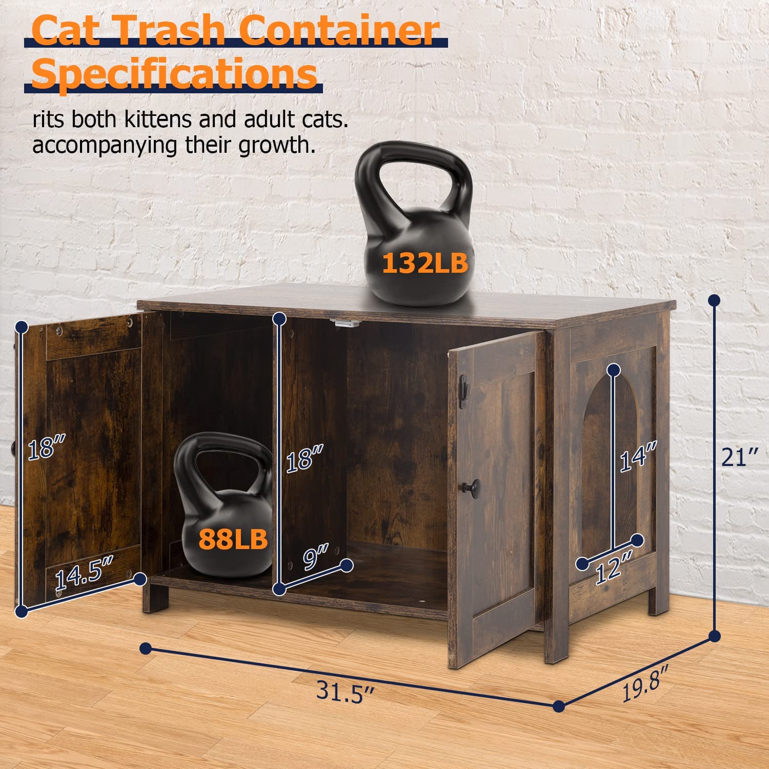 CL.HPAHKL Cat Litter Box Enclosure, Wooden Cat Washroom Hidden Litter Box Furniture with Removable Divider, Brown