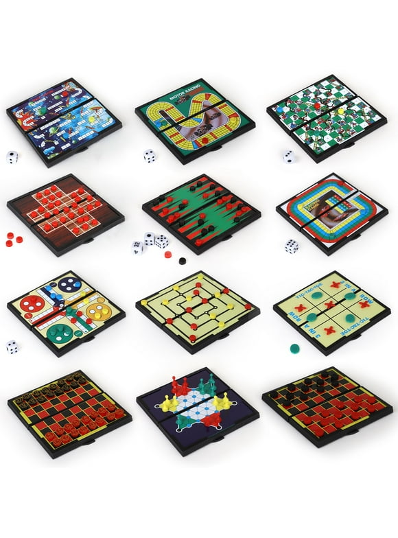 Magnetic Travel Game Boards for Kids and Adults - Includes 12 Fun Games Chess, Checkers, and More - Car Games for Road Trips - Educational & Fun Activities Set - Enhance Learning & Creativity