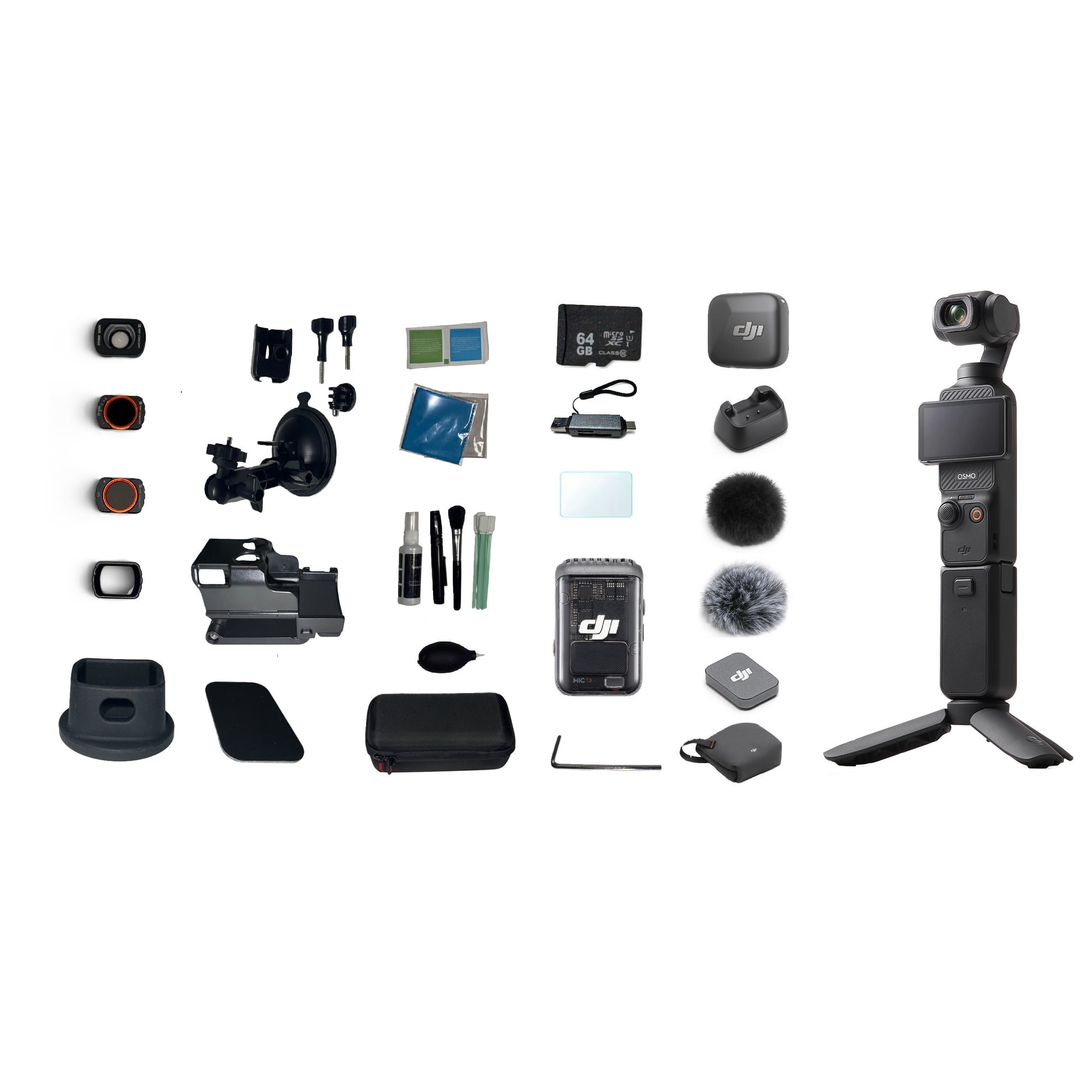 DJI Osmo Pocket 3 Creator Combo with Screen Protector, 64GB Card, Card Reader, Cleaning Kit, Filter Kit, Suction Mount, Magnetic Mount, Desktop Mount, Case, Mic Mini Transmitter, Ultimate Bundle