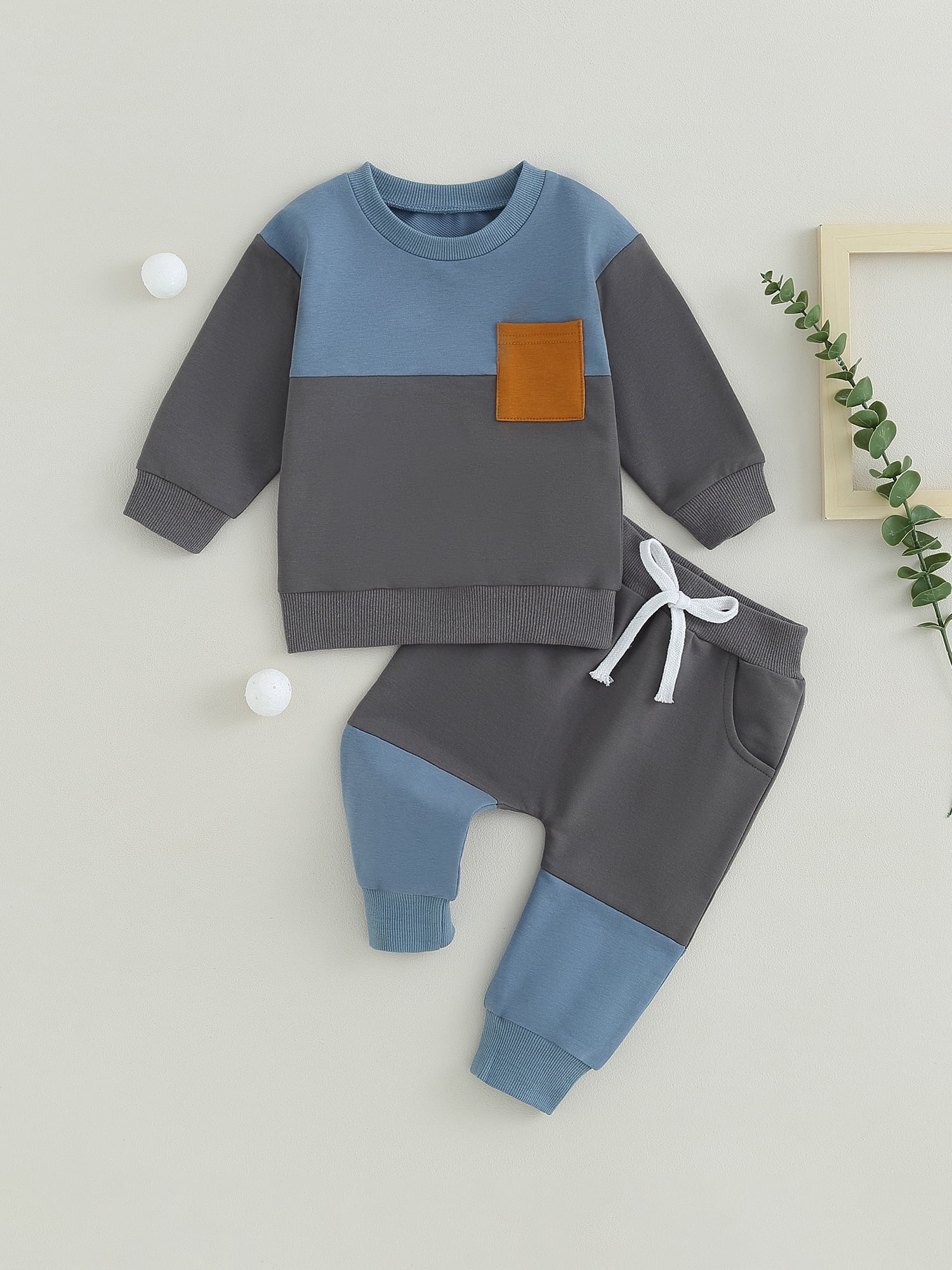 2pcs Baby Color Block Long-sleeve Sweatshirt and Trousers Set