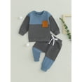 thumbnail image 2 of BblyThe Toddler Baby Boys Fall Outfits 0 6 12 18 24 Months 2T 3T Contrast Color Long Sleeve Sweatshirt and Elastic Pants Clothes Set, 2 of 9