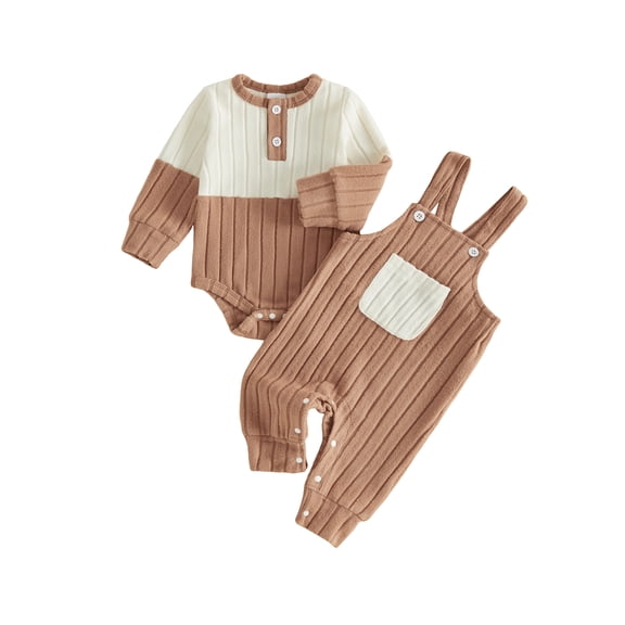 Loicainy Infant Baby Boy Fall Outfit 3 6 12 18 Months Contrast Colors Ribbed Long Sleeve Rompers Overalls Clothes Set