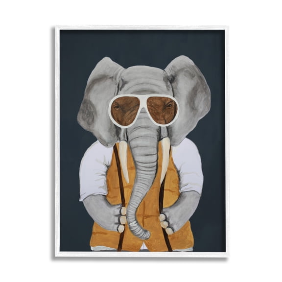 Stupell Industries Charming Elephant Wearing Sunglasses Yellow Vest Cute Painting, 24 x 30, Design by Coco de Paris