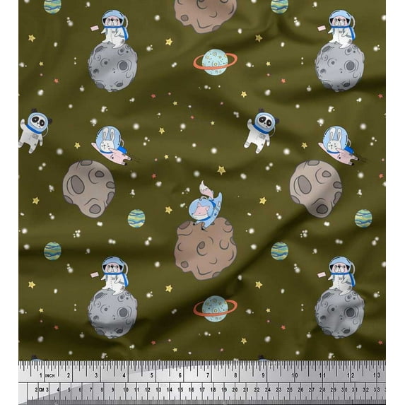 Soimoi Georgette Viscose Fabric Astronaut Animals,Star & Planet Galaxy Print Fabric by Yard 42 Inch Wide