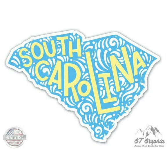 South Carolina Shape Cute Letters Native Local - 3" Vinyl Sticker - For Car Laptop I-Pad Phone Helmet Hard Hat - Waterproof Decal