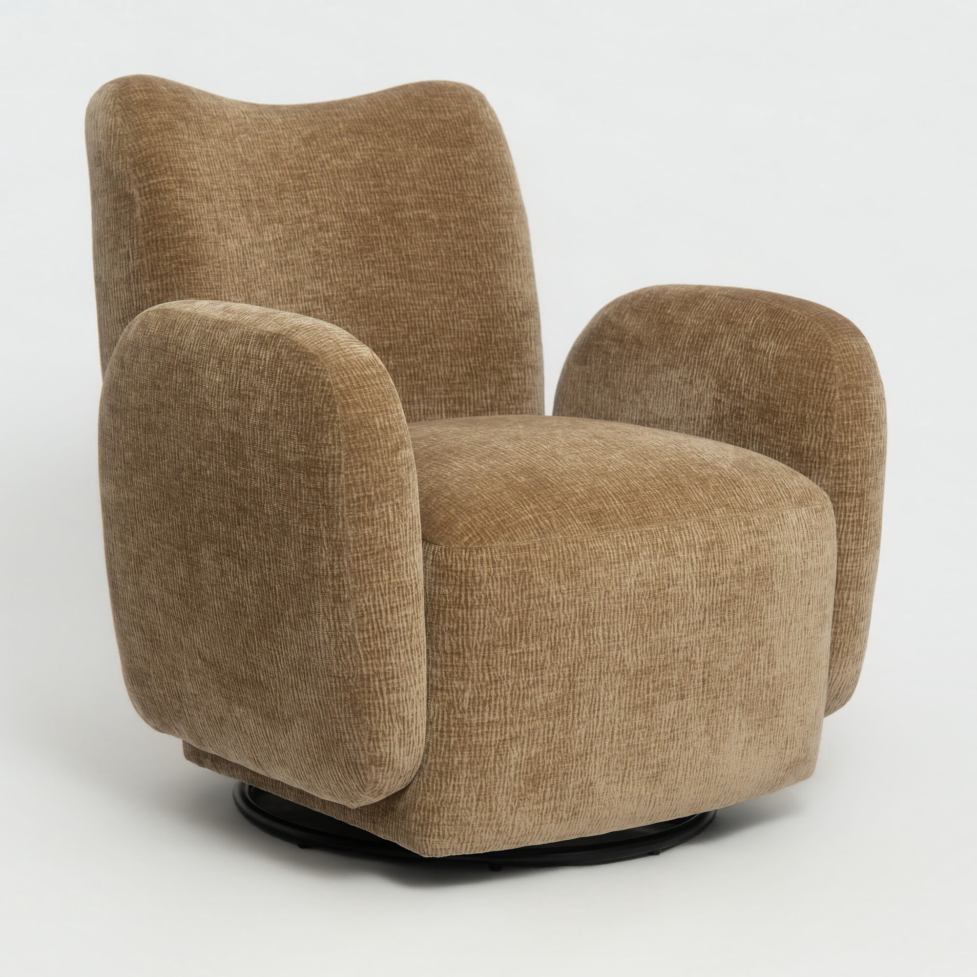 Noble House Gabryle 360° Swivel Accent Chair, Luxurious Chenille Upholstered Barrel Chair, Living Room, Camel