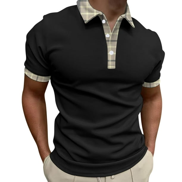 Gibobby Polo Casual para Hombre Polo de piqué de algodón sólido de Manga Corta para Hombre(Negro,M)