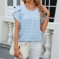 thumbnail image 2 of Summer Tops for Women Fashion Casual Crew Neck Pleated Petal Sleeve Blouses Jacquard Solid Color Loose Tunic Tees (S, Sky Blue), 2 of 5