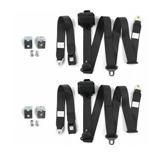 SafeTBoy 696380 Standard 3 Point Black Retractable Bucket Seat Belt Kit with Bracketry & 2 Belts for 1967-1972 Chevy Truck
