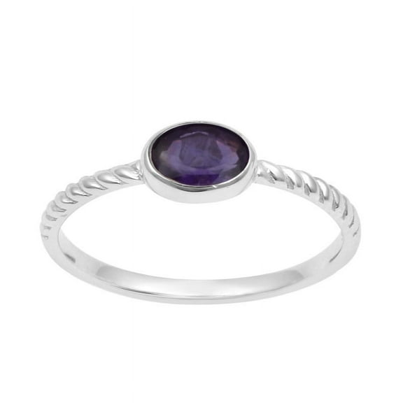 0.50 Ctw Oval Shape Amethyst Gemstone 925 Sterling Silver Solitaire Stackable Women Ring