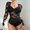 L, variant on Women Elegant One Piece Long Sleeves Jumpsuits Slim Fitted Shapewear Sexy Bodyshaper Tops