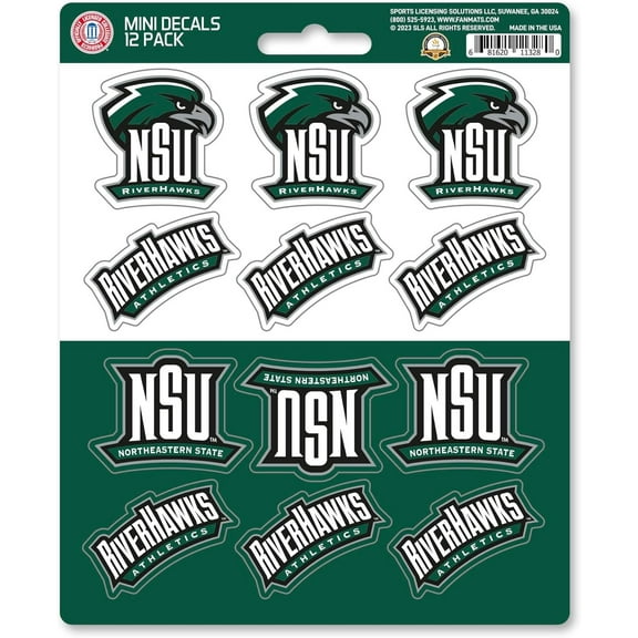 Northeastern State University Riverhawks 12-Piece Mini Decal Sticker Set, 5x6 Inch Sheet, Gift for football fans for any hard surfaces around home, automotive, personal items