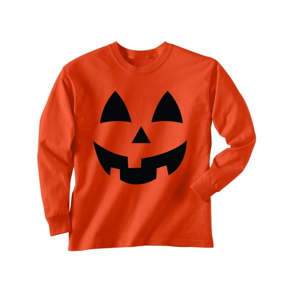 Youth Jack-O-Lantern Halloween Long Sleeve T-Shirt in Orange
