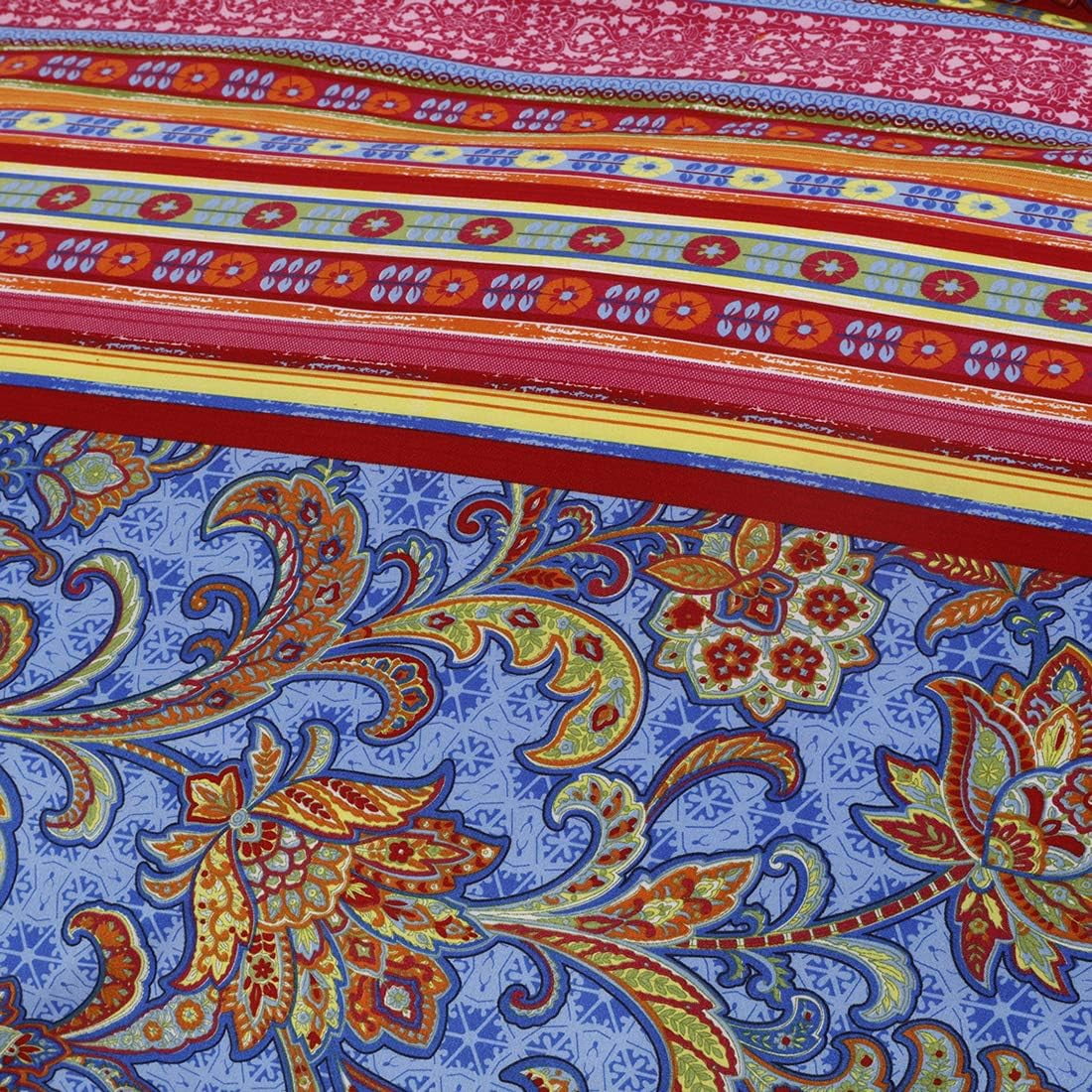 NAYOROOM Bohemian Boho Duvet Cover Set Twin Size,2 Pieces Retro Bohemian Mandala Striped Comforter Cover Sets, Colorful Red Blue