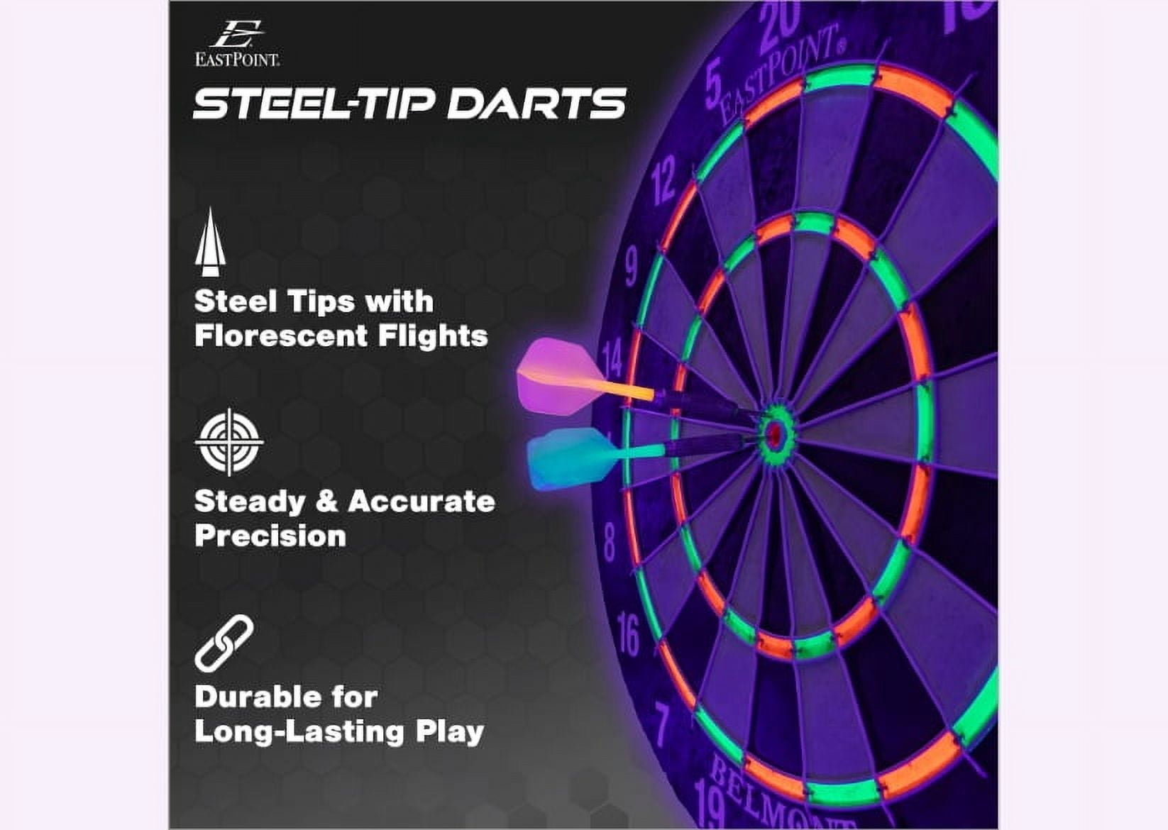 EastPoint Sports EastPoint Blacklight Dartboard - Official Size Bristle Dartboard with Glowing Segments and Dart Flights