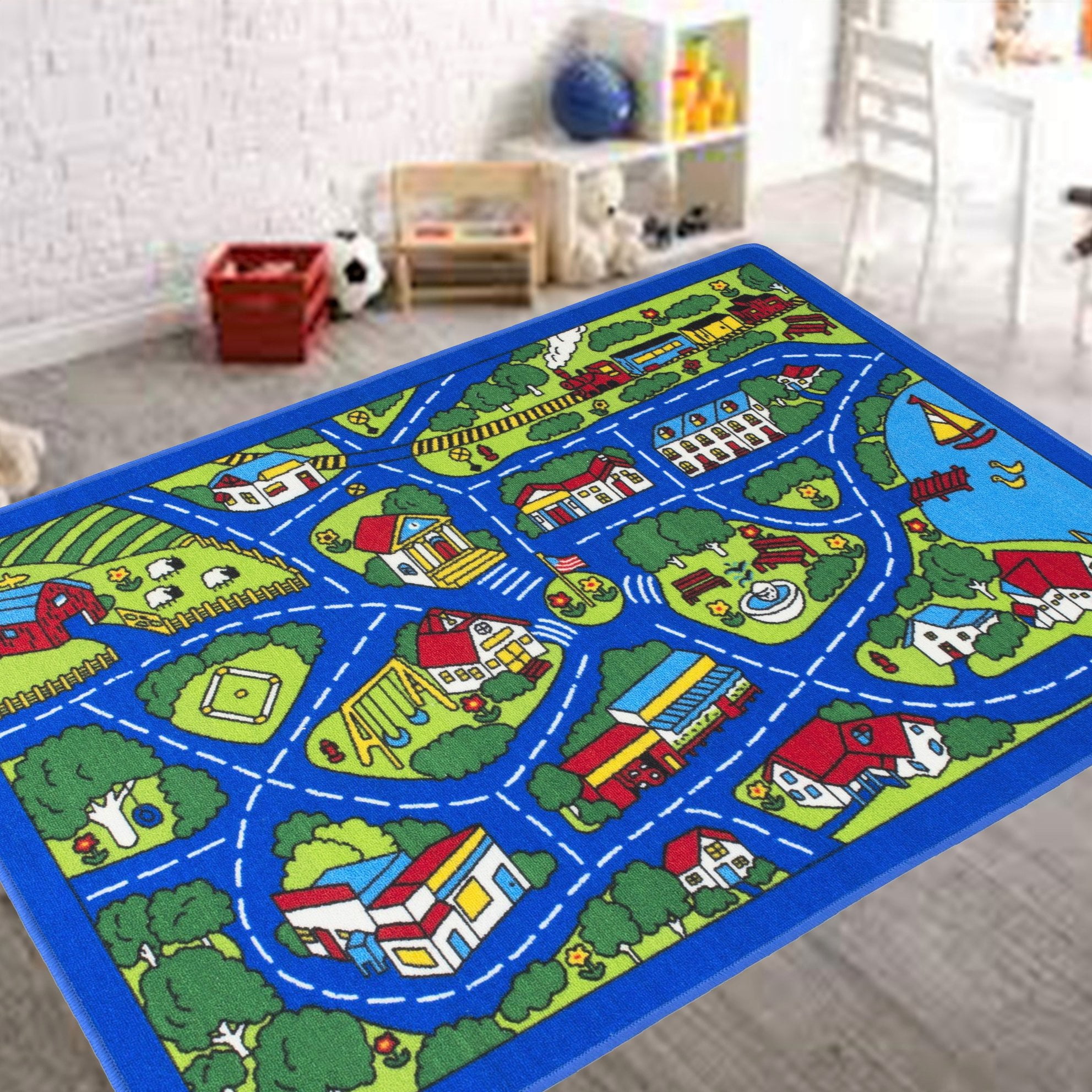  Car Rug Play Mat for Kids,Road Traffic Carpet for Playing Cars  Toys, City Life Educational Area Rugs,Race Track Game Mat Children Boy Girl  for Children's Room Playroom Nursery 39×79inch/100×200CM : Home