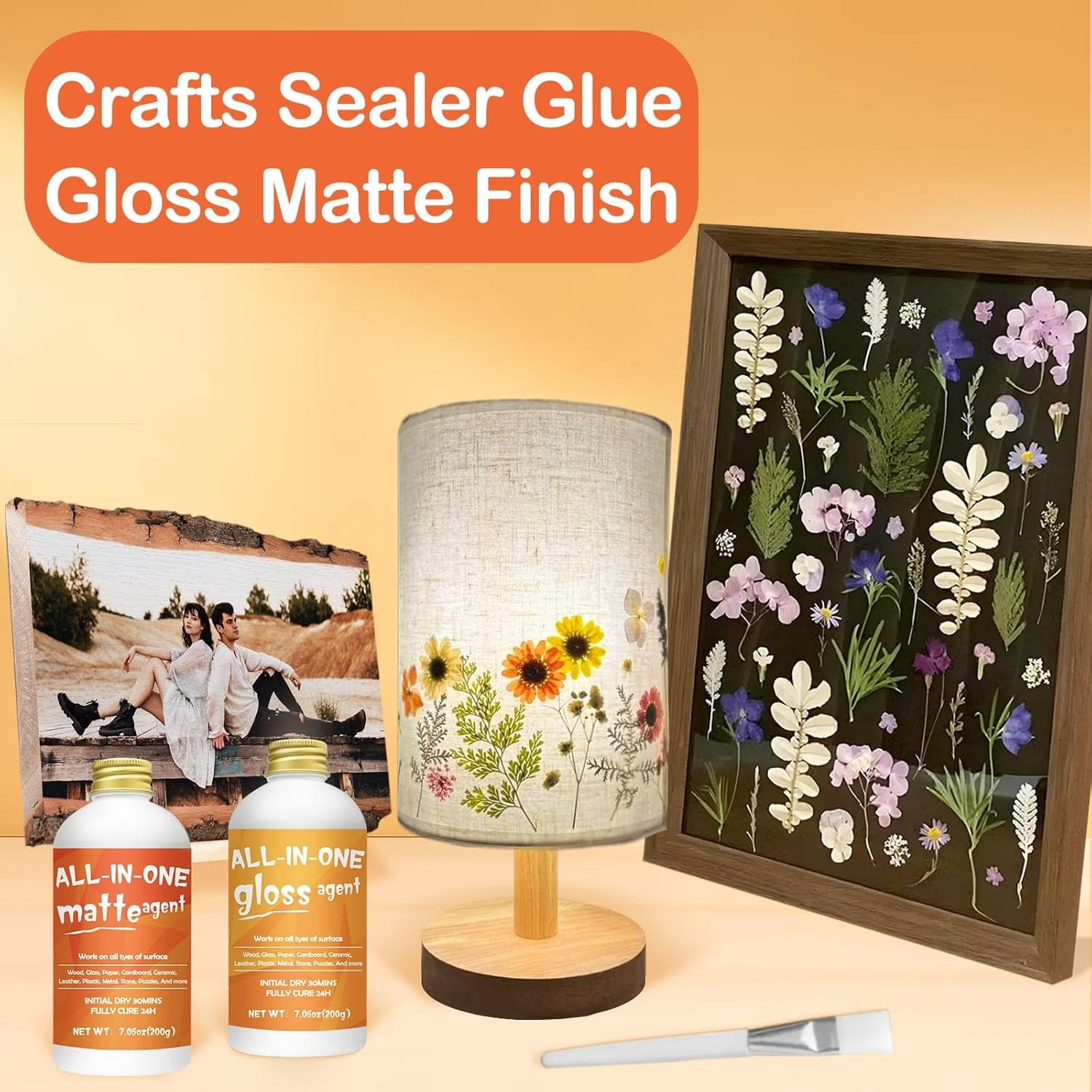 Crafts Sealer Gloss Matte Finish, 200ml+200ml All in One Craft Glue, Varnish,  All Purpose Art Glue Kit for Wood, Paper, Acrylic Paints, Ceramics, Fabrics, Clay