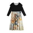 thumbnail image 5 of Abcomgle Girls Maxi Dresses 7-8 Casual Patchwork Ruffle Long Sleeve Girls Long Dresses Maple Leaf Crew Neck Sundresses Summer Tiered Dresses with Pockets,7-8 Years Yellow, 5 of 5
