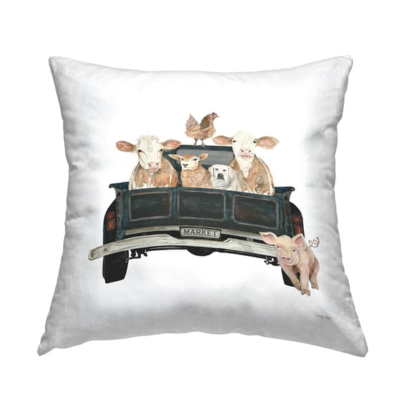Stupell Industries Pickup Truck Farmhouse Animals Square Decorative Printed Throw Pillow, 18 x 18