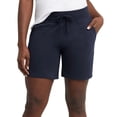 thumbnail image 1 of Pantalones cortos Hanes para mujer, jersey con bolsillo, cordón de 7 cm, entrepierna, azul marino, 1 of 5