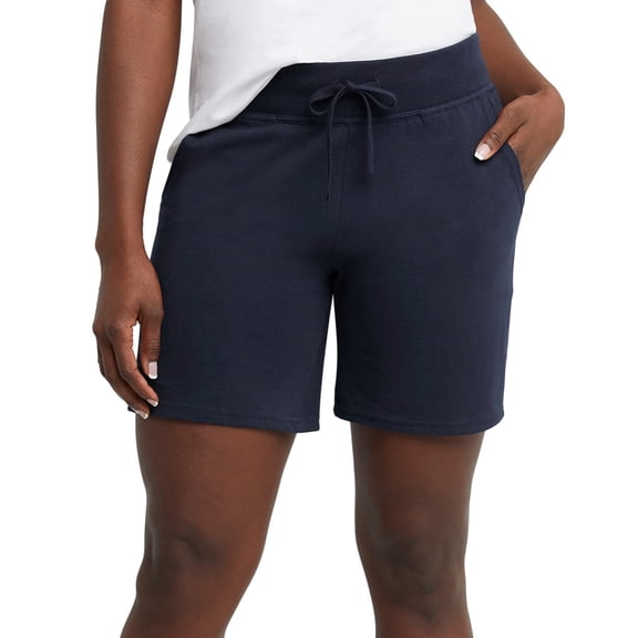 Pantalones cortos Hanes para mujer, jersey con bolsillo, cordón de 7 cm, entrepierna, azul marino