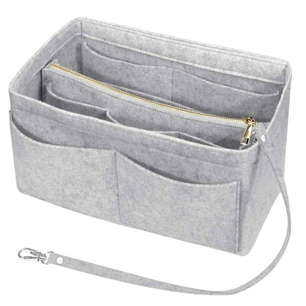 Customizable Waterproof Linen Tote Bag Organizer, Purse Insert (Middle Detachable Zipped Pocket, with Metal Snap Buttons)
