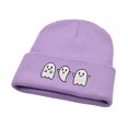 thumbnail image 4 of GILIGEGE Men Women Solid Color Ghost Embroidery Knit Beanie Hat,Cute Funny Spooky Goth Winter Skull Cap,Stylish Halloween Cuffed Beanie,Warm Soft Knitted Hat for Daily Holiday Wear Purple, 4 of 4