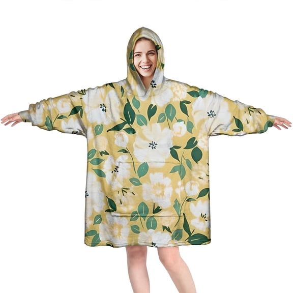 Wearable Oversized Blanket,Pioneer Flower Floral Print Pattern Wearable Blanket Hoodie for Adults,Cozy Hooded Blankets with Super Pockets,Super Warm Fuzzy Pullover for Women & Men